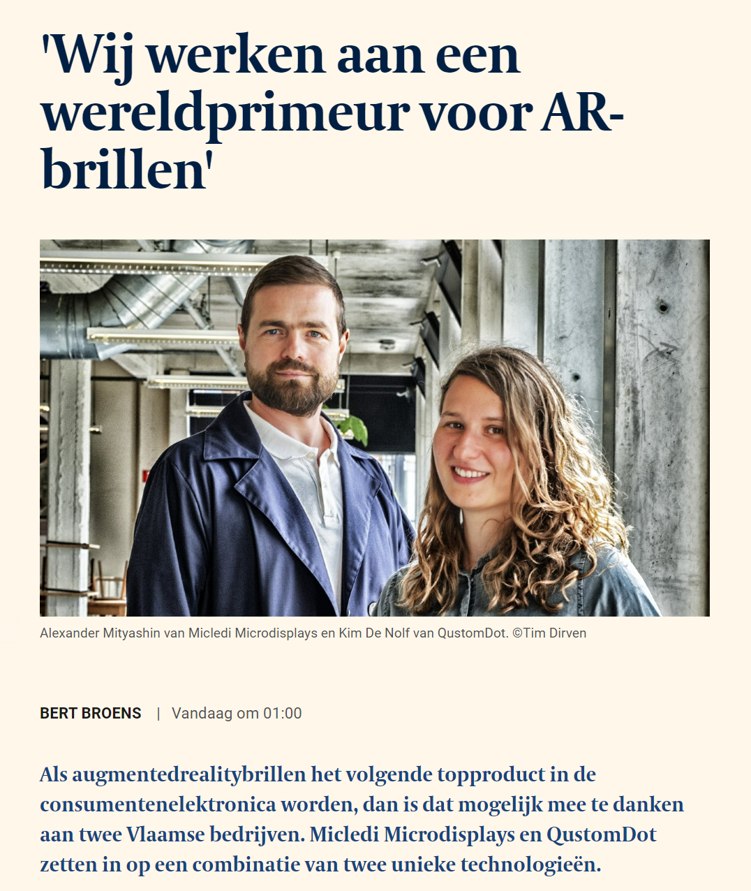 Article in De Tijd
